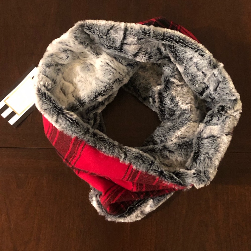 Plaid/Fur Snood / Neck Wrap / Scarf